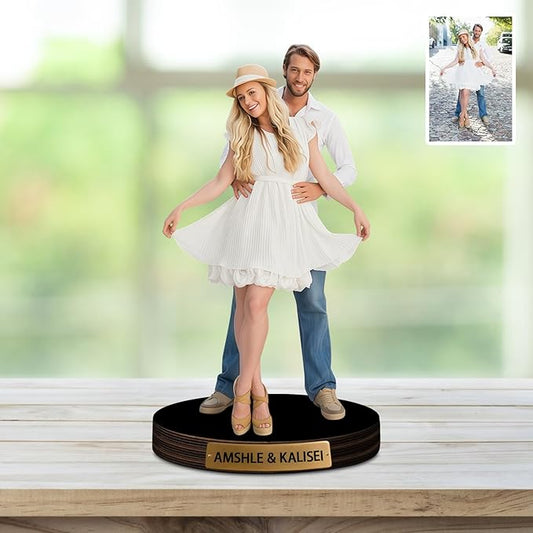 Personalized Photorealistic Rendering Couple Photo Style Desk Decor Plaque Figurine, Custom Cartoon Photo Picture Portrait Frame Sculpture Desk Sign Gift for Couple Lover - Bloomnest