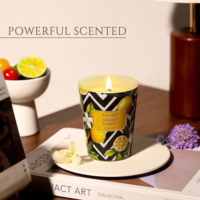 HomeLights Large jar Candle | 1-Wick Long-Lasting Scented Candles, 6.7oz Natural Soy Wax Candle for Home Scented, Eclectic Mixed Styles Gifts for Women & Men, Amalfi Lemon - Bloomnest