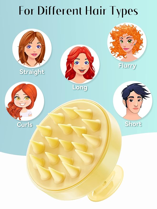 HEETA Scalp Massager with Soft Silicone Bristles - Promotes Hair Growth, Exfoliates Scalp, Removes Dandruff, and Enhances Shampoo Cleansing, Yellow HEETA