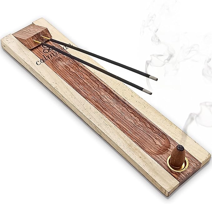 Rosewood Incense Holder for Sticks - 11 Inch Handmade Dual Incense Burners with Cone Holder | Beautiful Natural Wood Incense Stick Holder, for Meditation or Yoga Lovers