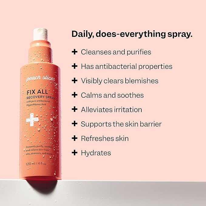 Peach Slices - Fix All Recovery Spray (4 oz) - Purify, Soothe, & Relieve - Zits, Stressors, & Redness - Hypochlorous Acid Spray - Electrolyzed Water - Vegan & Cruelty Free - Korean Skin Care & Beauty - Bloomnest
