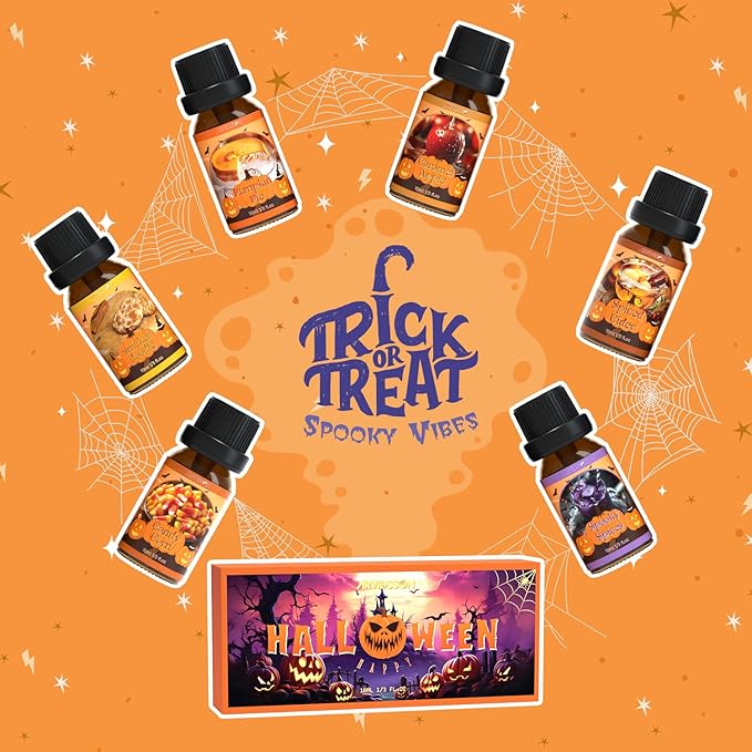 Halloween Fragrance Oils Set, ARVIDSSON Fall Essential Oils for Diffuser - Pumpkin Pie, Spiced Cider, Caramel Apple, Candy Corn, Snickerdoodle, Spooky Spices, Autumn Scented Oil Gift for Women - Bloomnest