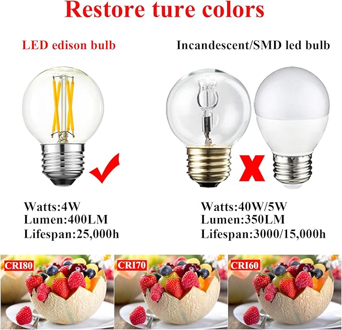 Arberlic G16.5 Light Bulb dimmable,4W E26 LED Bulb Equivalent 40 watt e26 Bulb,Neutral White 4000K,400lm,CRI>85,AC120V,Edison Style,Clear Glass,Flicker Free,Pack of 6 - Bloomnest