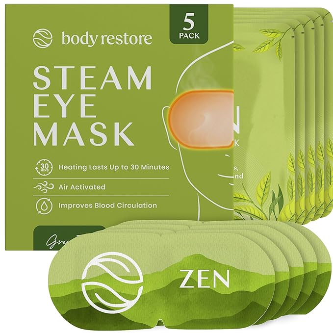 Body Restore Heated Eye Mask for Dry Eyes 5 Pack – Self Heating Warm Compress, Valentines Day Gifts for Her and Him, Birthday Gifts for Women and Men, Stye Eye Treatment, Relaxation – Green Tea - Bloomnest