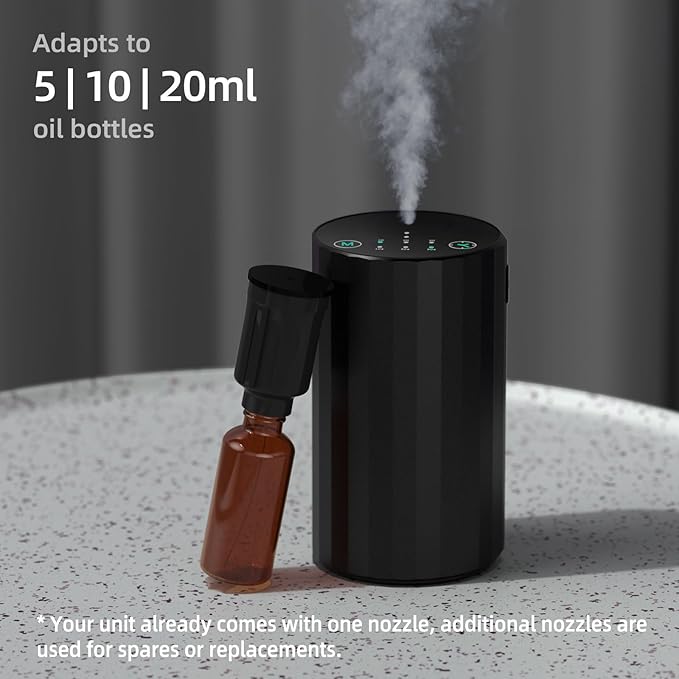 Waterless Essential Oil Diffuser Aromatherapy Scent Diffusers for Home Large Room, Bedroom, Car, Office, Desk, Battery Operated Mini Portable Air Freshener (Black) - Bloomnest