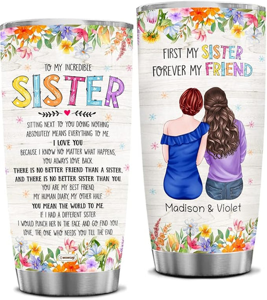 wowcugi Sister Personalized Sisters Tumbler Stainless Steel Tumblers Coffee Travel Mug 20oz 30oz Birthday Christmas Friendship Presents - Bloomnest
