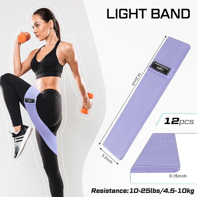 12 Pcs Fabric Resistance Bands for Working Out Booty Workout Stretch Exercise Bands Non Slip for Legs Squat Resistance Loop for Women Men Starter Butt Hip Thigh Fitness - Bloomnest