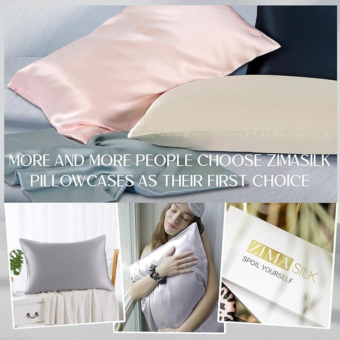 ZIMASILK 100% Pure Mulberry Silk Pillowcase for Hair and Skin Health,Soft and Smooth,Both Sides Premium Grade 6A Silk,600 Thread Count,with Hidden Zipper,1pc (King 20''x36'',Silver Grey) - Bloomnest