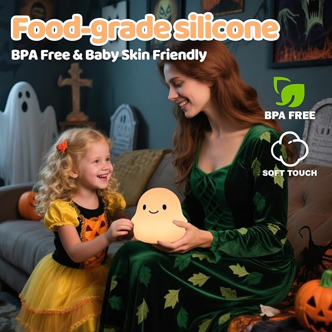 Halloween Ghost Night Light, Cute Ghost Lamp - Halloween Gifts for Kids & Women, Cute Halloween Decor, Dimmable, Rechargeable, 30-Min Timer, Halloween Decorations, Halloween Lights - Bloomnest