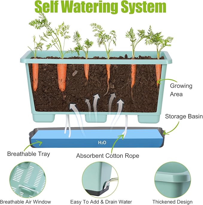 Window Box Planter 6 Pcs, 17 Inches Rectangle Flower Pots with Drainage Holes and Trays, Vegetable Planters for Windowsill Patio Garden Balcony Home Porch Yard Indoor Outdoor (Green, 17*7.4*7.8 inch) - Bloomnest