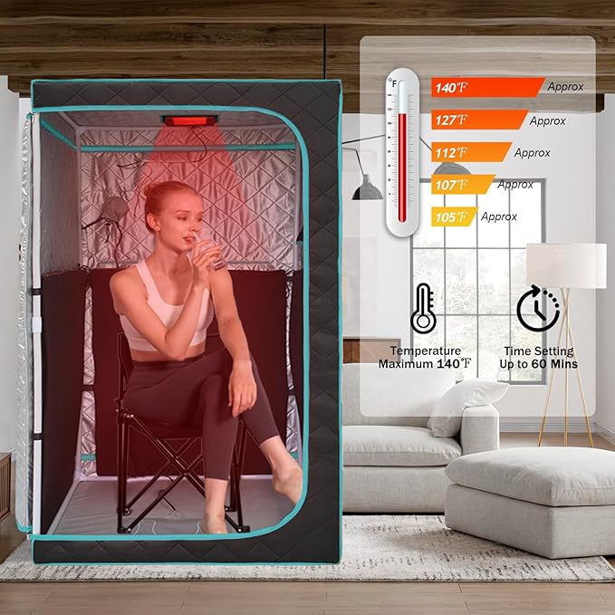 Smartmak Portable Infrared Sauna Box for Home with 660nm Red Light Therapy Lamp, Full Body Dry Sauna Tent, Personal Saunas with 6 Carbon Fiber Panels, Foot Pad, Foldable Chair for Body Recovery Smartmak