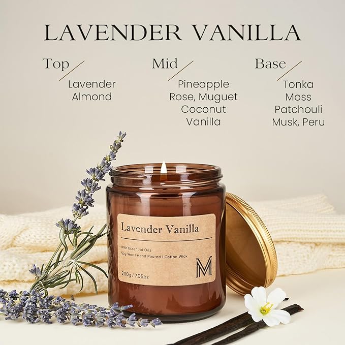 M&SENSE Lavender Vanilla Home Scented Candle for Relaxation, Gifting, Spa | 7.05oz Candle Gift for Birthday Housewarming Mother's Valentine Day - Bloomnest