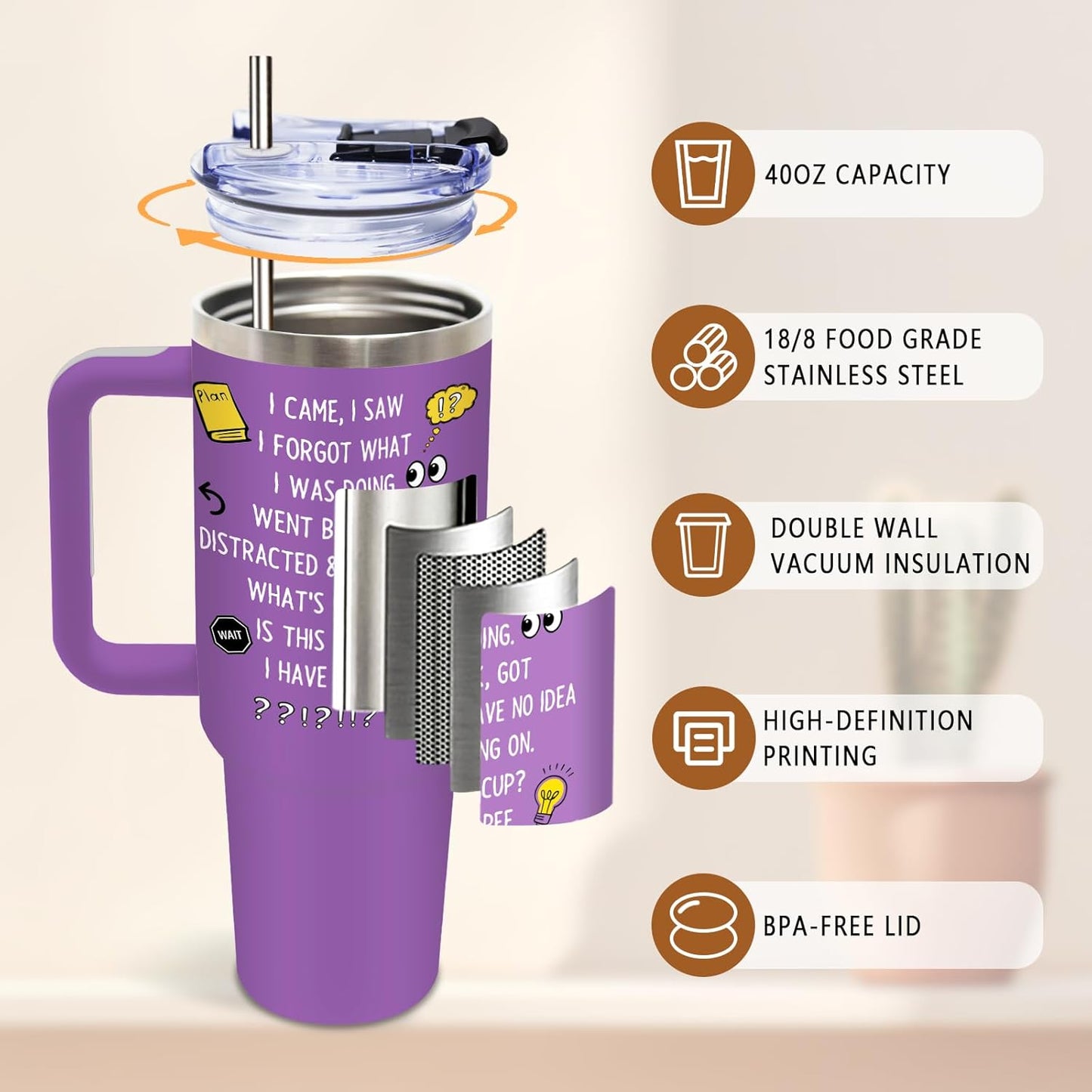 DUUV Birthday Gifts for Women Men, I Came I Saw I Forgot Tumbler 40 Oz, Gag Gifts for Grandma Grandpa Mom Dad Elderly Senior Citizen Old People, Gift for Retirement Birthday Christmas, 1PCS