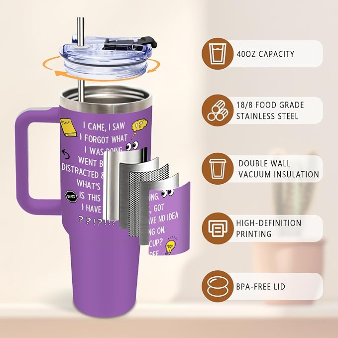 DUUV Birthday Gifts for Women Men, I Came I Saw I Forgot Tumbler 40 Oz, Gag Gifts for Grandma Grandpa Mom Dad Elderly Senior Citizen Old People, Gift for Retirement Birthday Christmas, 1PCS - Bloomnest