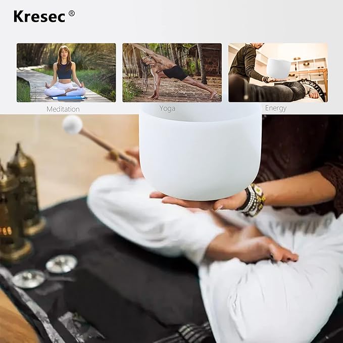 Kresec Blue 11 Inch Crystal Singing Bowl F Note Heart Chakra with O-ring and Mallet for Meditation, Yoga, Spiritual and Body Healing and Energy Cleansing - Bloomnest