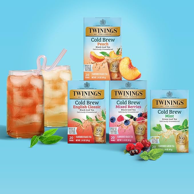 Twinings Mixed Berries Cold Brew Iced Tea Bags, 20 Count (Pack of 6), Unsweetened Flavoured Black Tea, Caffeinated, 120 Teabags - Bloomnest