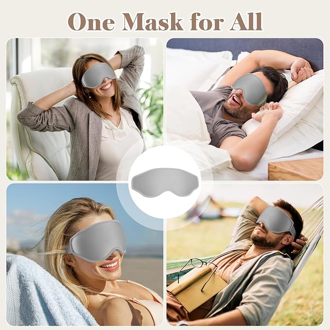 3D Cooling Eye Mask Sleep Mask for Men & Women, 100% Pressure-Free & Light Block-Out Eye Mask for Sleep with Easy Adjustable Strap, Night Eye Cover for Travel, Grey - Bloomnest