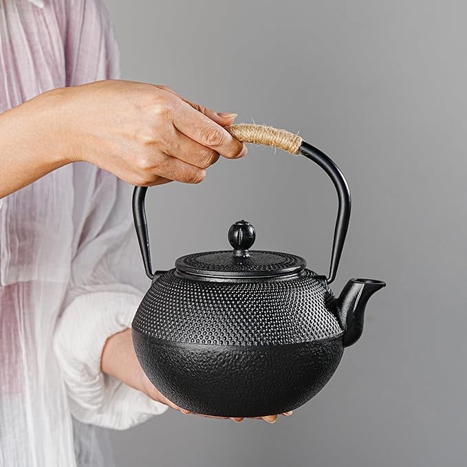Sungmor Japanese Cast Iron Teapot - Traditional Tetsubin Tea Kettle with Stainless Steel Infuser, Heat Retaining Loose Leaf Teapot for Stove or Tea Ceremony, 42 oz/1200 ml, Black - Bloomnest