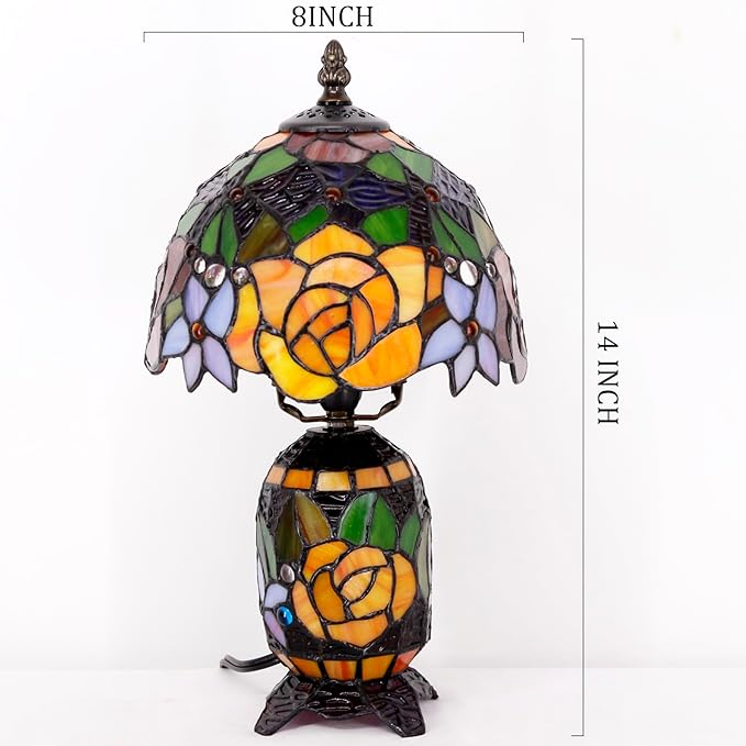 Small Tiffany Lamp Stained Glass Table Lamp Mini Mother Daughter Vase Desk Accent Night Light for Bedroom Bedside Reading Home Antique Style 8X14 Inches (Red Yellow) - Bloomnest