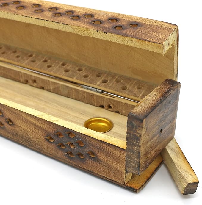 SOUL STICKS Handmade Carved Incense Burner Wooden Coffin Box with Storage Includes Go Away Evil Incense Sticks (Horseman) - Bloomnest