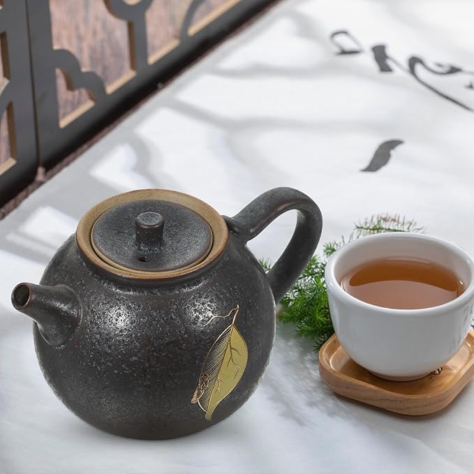 ARTIBETTER Vintage Small Ceramic Tea Pot with Filter Chinese Kungfu Porcelain Teaware for Loose Leaf Tea Lightweight and Compact for Home Office and Travel