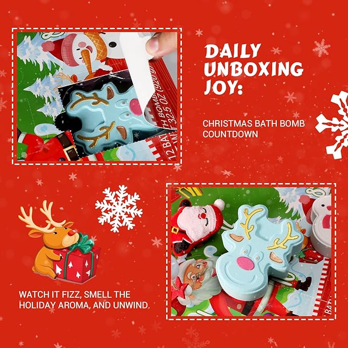 Christmas Advent Calendar 2025 Bath Bombs Gifts for Kids - 12PCS Surprising Bubble Bath Bombs Inside, Countdown Calendar Christmas Stuff Gifts for Girls, Women, Boys - Bloomnest