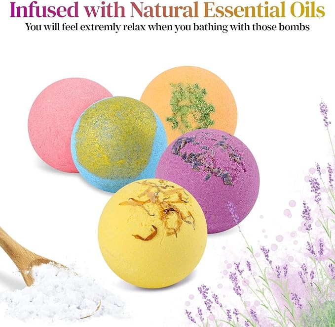 Bath Bombs Gift Set Large 12 PCS 2.8oz Organic Natural Essential Oils, Relax and Moisturize Skin, Luxury Spa Bomb Gifts for Girl, Mom, Kids, Wife, Birthday, Valentine's Day, Anniversary - Bloomnest