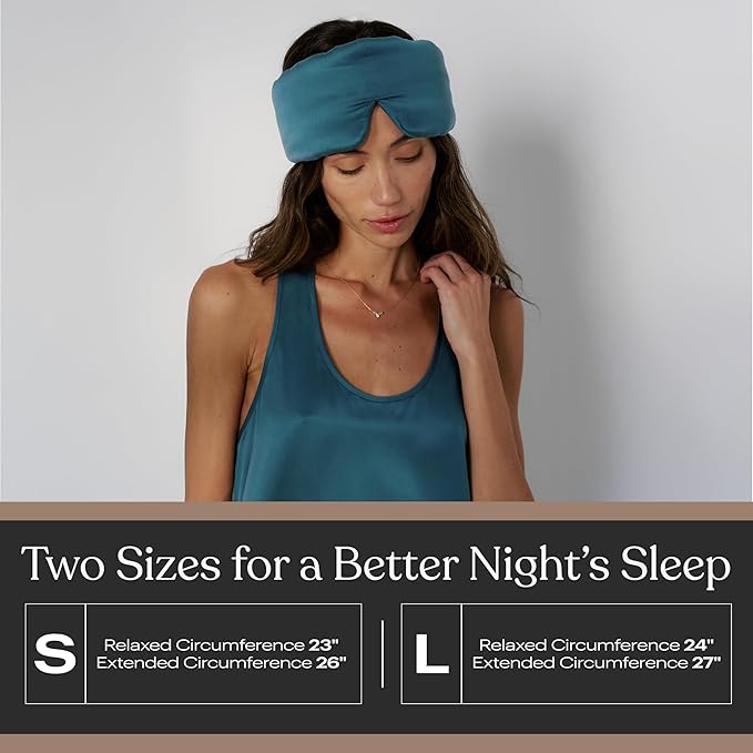 Silk Sleep Mask for Women - Mulberry Silk Eye Mask for Sleeping - Breathable, Washable, Light-Blocking – Piquant Teal, L - Bloomnest