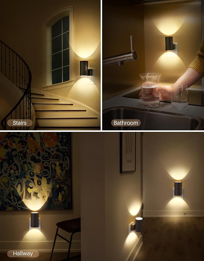 Night Lights Plug into Wall, LED Plug in Night Light, Dusk to Dawn Light Sensor, 0-100LM Adjustable Brightness Wall Light, Soft White 3000K, Dimmable Night Lights for Hallway Bedroom Stairway, 2 Pack - Bloomnest