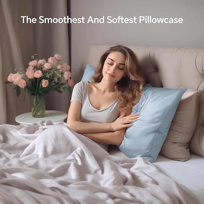 INFIIXSO Mulberry Silk Pillow Case for Hair and Skin, Silk Satin Pillowcase Standard Size with Hidden Zipper 20"x26", Extraordinary Smooth and Soft Cooling Pillow Cases for Hot Sleepers, Airy Blue - Bloomnest