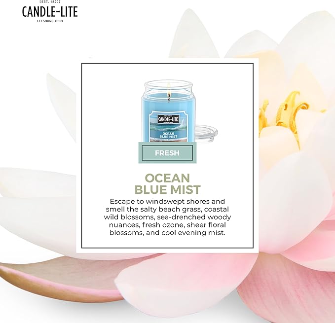 Candle-lite Scented Candles, Ocean Blue Mist, 18 oz Jar, Proudly Poured in The USA, Aromatherapy Candle, Single-Wick with 110 Hours of Burn Time, Perfect for Creating a Relaxing Ambiance - Bloomnest
