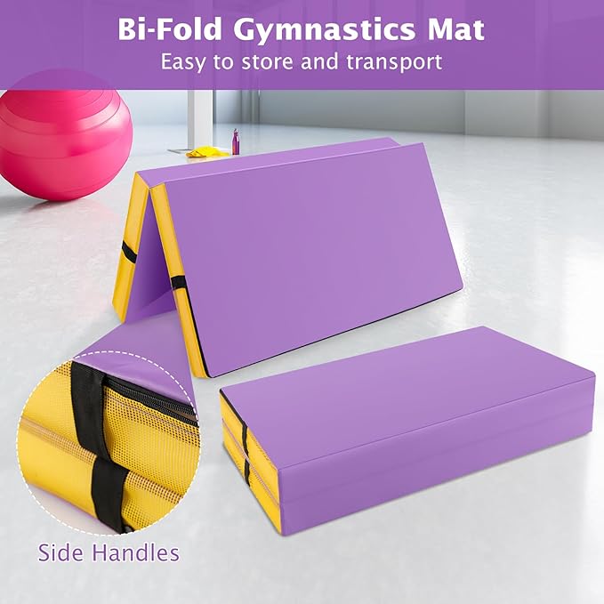 Giantex 4' x 4' Folding Gymnastics Mat with Carry Handles, Bio-Folding Tumbling Mat for Kids & Cheerleading - Bloomnest