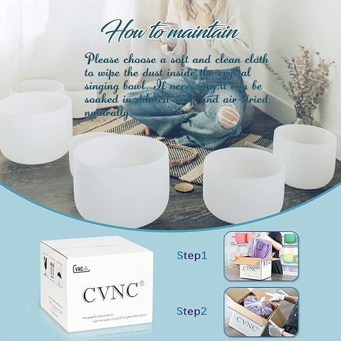440HZ 8 Inch F Note Heart Chakra Frosted Quartz Crystal Singing Bowl Meditation Therapy Sound Healing Instrument Sound Bath Bowl with Carrying Bag Mallet and O-ring - Bloomnest