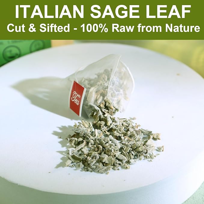 FullChea - Sage Tea Bags - 30 Count X 1.5g - Premium Natural Cut & Sifted Sage Leaf - Non-GMO - Caffeine-free - Rich in Antioxidants & Respiratory Support - Bloomnest