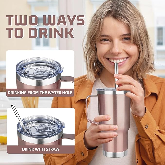 20oz Rose Gold Stainless Steel Insulated Tumbler with Handle, 4 Pack - Bloomnest