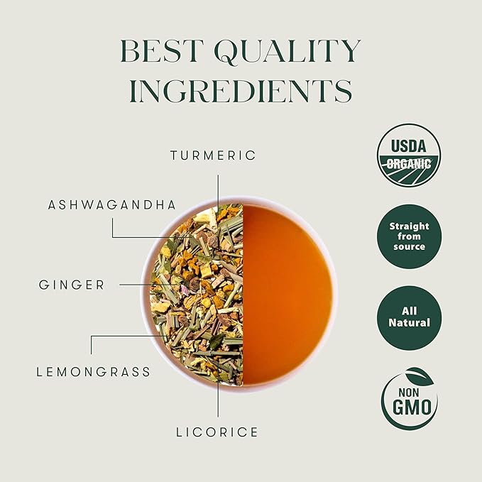 Luxmi Estates Astounding Ashwagandha Tea, 50 Tea Bags, with Ashwagandha, Turmeric, Ginger, Lemongrass & More, for Stress Relief, Calming, and Relaxing - Bloomnest