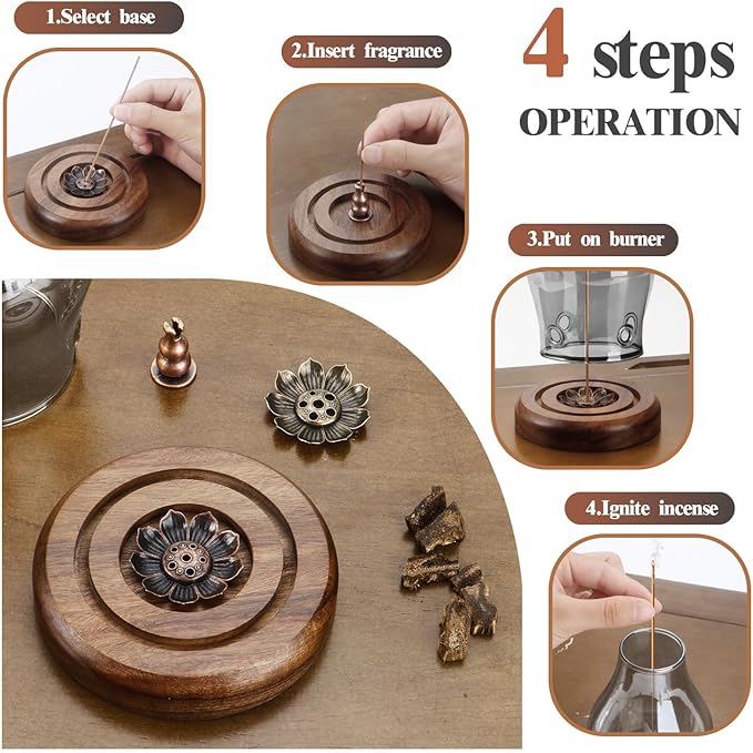 Glass Incense Holder for Sticks, Wooden Incense Stick Holder With Ash Catcher, Modern Insence-Stick Holder, Multi-Functional Anti-Ash Flying Incent Holder for Yoga Spa Meditation Home Zen Decor (Gray) - Bloomnest