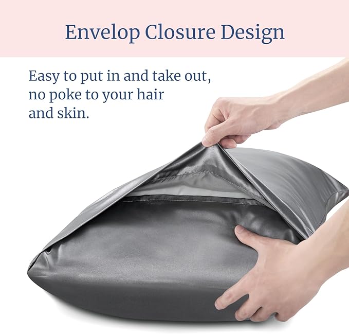BEDELITE Satin Pillowcase for Hair and Skin, Super Soft and Cooling Similar to Silk Pillow Cases 2 Pack with Envelope Closure, Gift for Women Men(13"x18" Toddler Size, Dark Grey) - Bloomnest