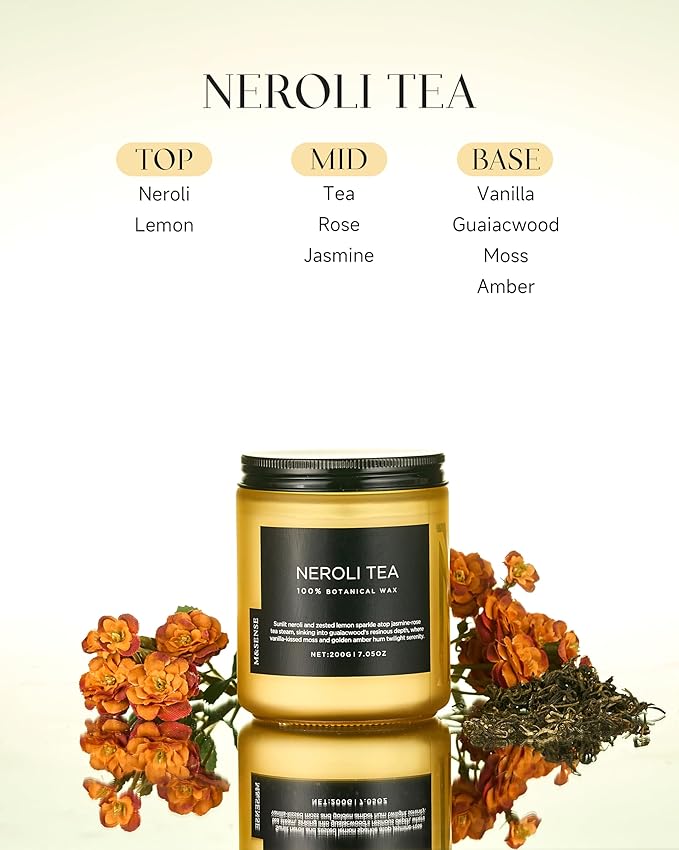 M&SENSE Neroli Tea Scented Candle, 7.05oz 50 Hours Long Lasting Burn 2 Wick Non Toxic Natural Soy Wax Candle for Women, Slow Burning Home Fragrance Gifts for Stress Relief & Relaxing - Bloomnest