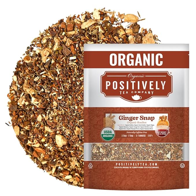 Organic Positively Tea Company, Ginger Snap Rooibos Tea, Loose Leaf, 16 Ounce - Bloomnest