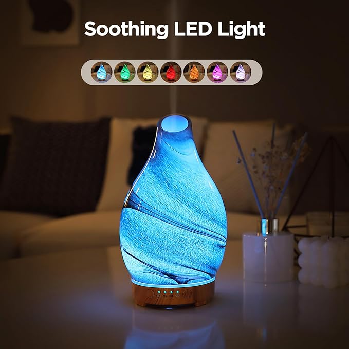 INRORNAS 160 ML Essential Oil Diffuser, Art Glass Ultrasonic Aroma Cool Mist Humidifier Aromatherapy Diffuser for Essential Oils 7 Colors Light Waterless Auto-Off for Home-Lonely Desert - Bloomnest