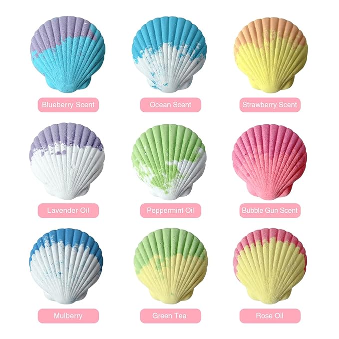 Magic Shell Bath Bomb Gift Set for Kids, 9 Pack Bath Bombs with Little Mermaid for Girls, Organic Bath Bombs with Surprise Inside. - Bloomnest