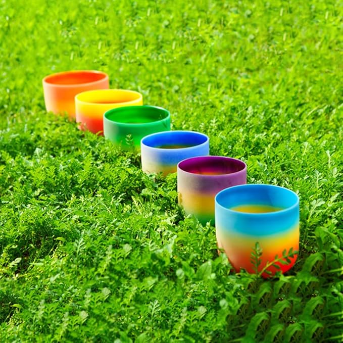 Hye-eun 432hz Crystal Singing Bowls,7-12 Inch Rainbow Colored Quartz Sound Bowl Set of 7pcs with Carrying Case for Yoga Sound Healing Instrument Meditation - Bloomnest