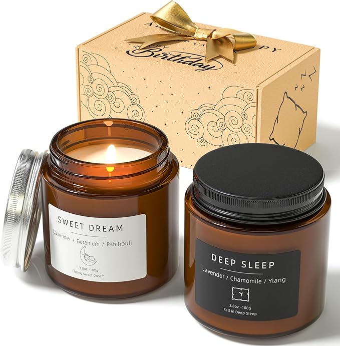 Birthday Gifts for Women, BOYUJK Sleep Candle Gifts for Women, Lavender Scented Candles Gift Set for Anxiety, Scented Candles Promotes Sleep and Relieves Stress, Relaxation Gift for Men - Bloomnest