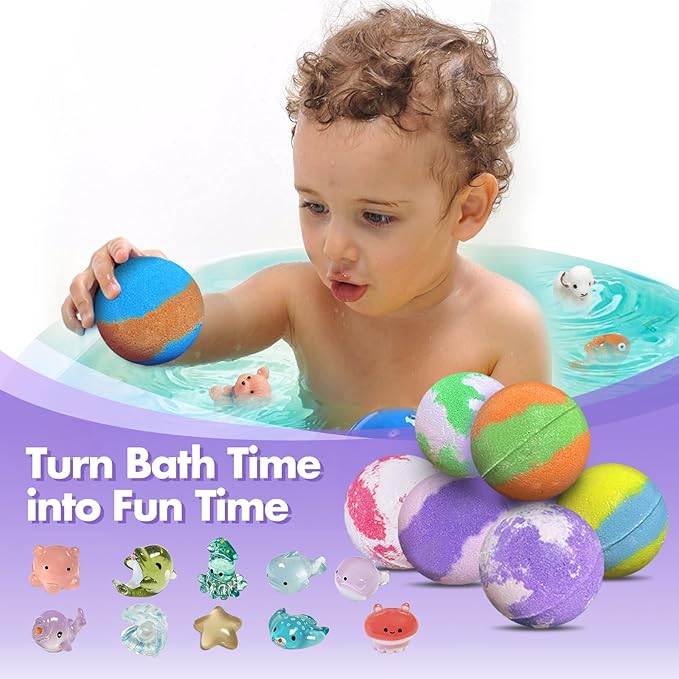 Bath Bombs for Kids with Surprise Inside, 32 Pack Bath Bombs with Land & Sea Animal Toys, Handmade Fizzy Bubble Children Bath Ball Gift Set for Kids Birthday, Christmas, Mothers Day Gifts for Daughter - Bloomnest