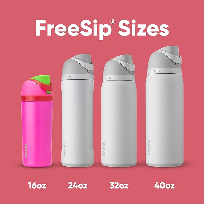 Owala Kids FreeSip Insulated Stainless Steel Water Bottle with Straw, BPA-Free Sports Water Bottle, Great for Travel, 16 oz, All the Berries Owala