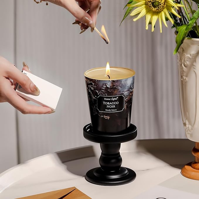 HomeLights Scented Candles for Women & Men, 6.7oz Candle Jars Aromatherapy Single Wick Candle, Ideal for Industrial Chic Home Decor and Gifts, Tobacco Noir - Bloomnest