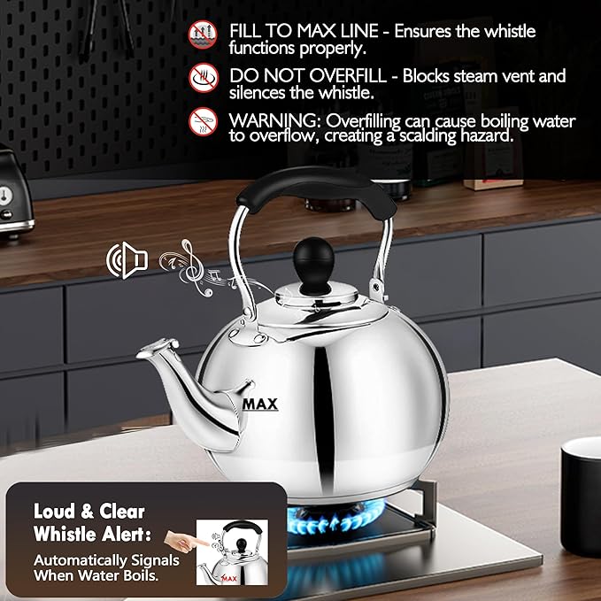 Dclobtop Whistling Tea Kettle Stovetop - 2.3 Quart Round Tea Pot for Stovetop, Silver Mirror Polished Classic Stovetop Kettle, Food Grade Material Teapot for Stove Top - Bloomnest