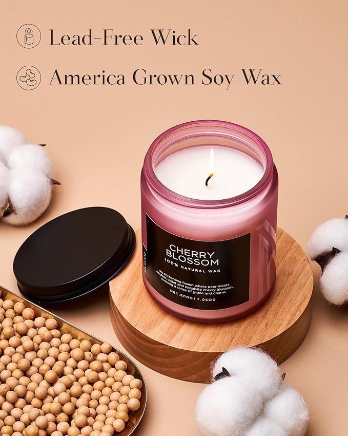 M&SENSE Cherry Blossom Scented Spring Candle, Best Smelling Stress Relief Aromatherapy Candle, 50 Hours 7.05oz Natural Soy Wax Romantic Candle Gifts for Women & Home Decor - Bloomnest