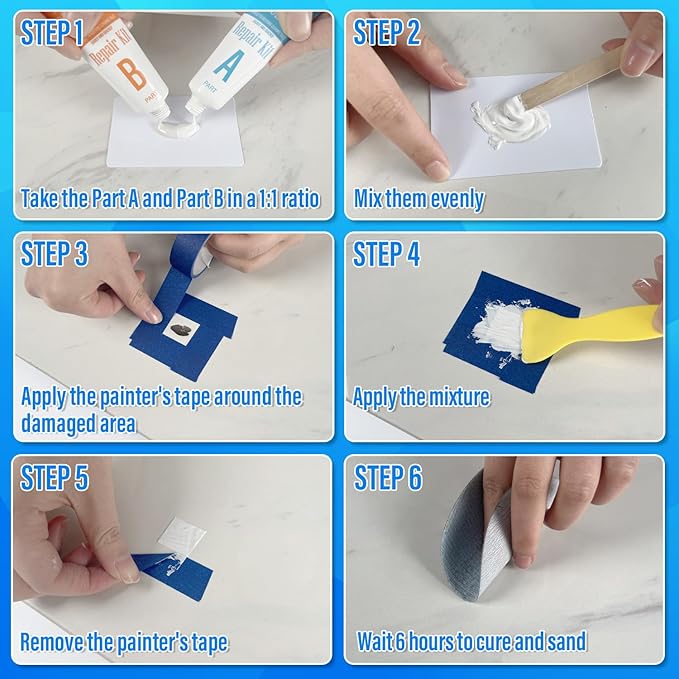 Tub Repair Kit White, Tub Chip and Bathtub Repair Kit for Enamel, Fiberglass, Acrylic, Porcelain, Patch and Repairs Chips, Crack, Scratches, Rust, Holes on Tubs, Toilet, Sink, Shower, Tray in Bathroom - Bloomnest